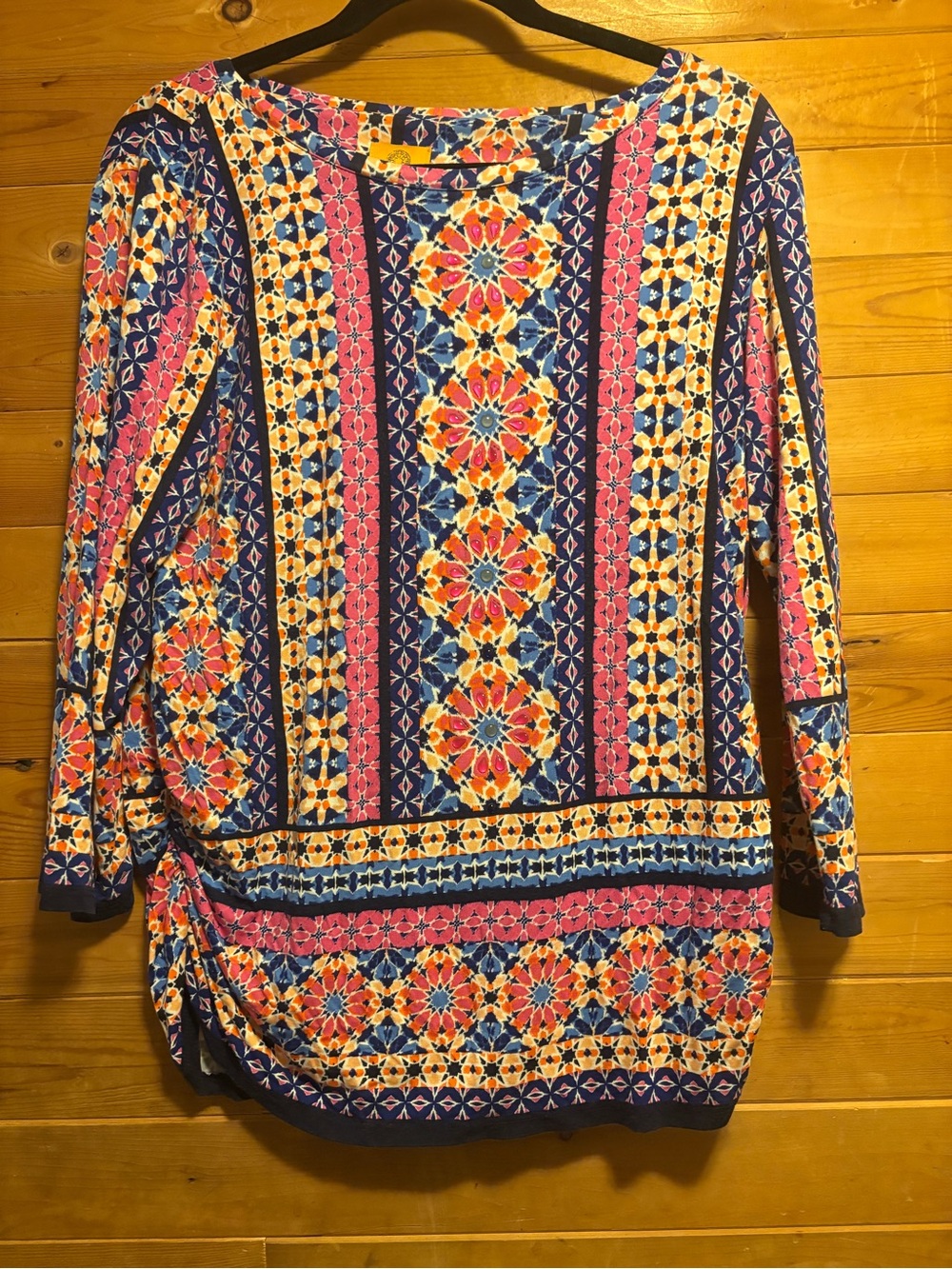 Ruby Rd. Navy Multi-Color Geometric Floral Long-Sleeve Top